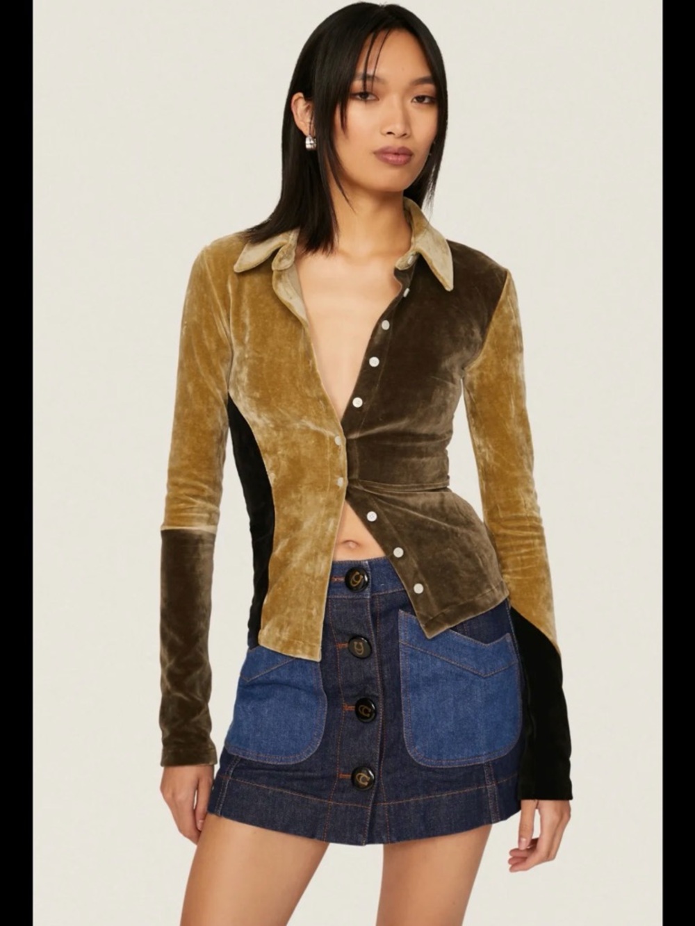 🏛️✨ OPEN YY Paneled Velvet Fitted Shirt | Size 1